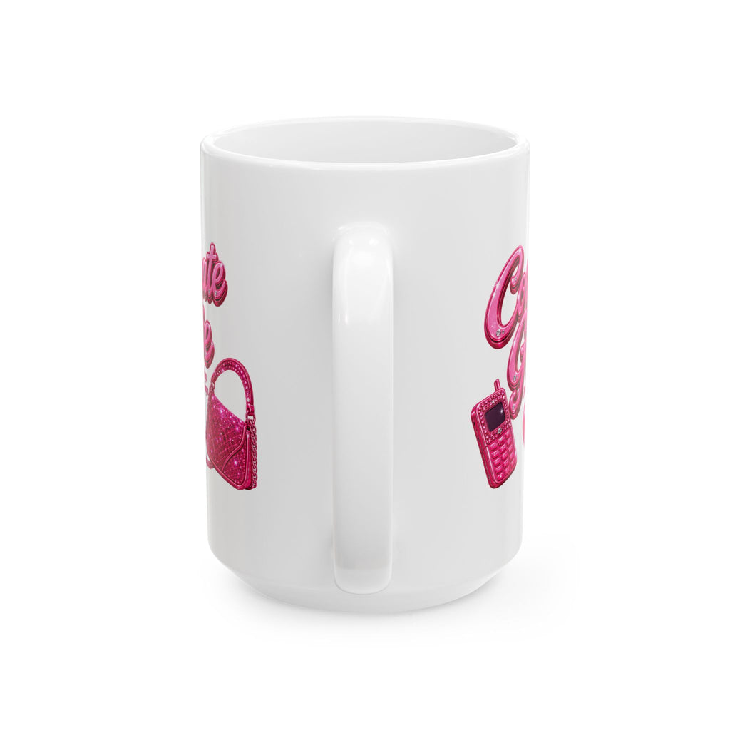 Ceramic Mug - Cute Glittery 'Corporate Girlie' Pink Phone & Purse Design (11oz, 15oz)