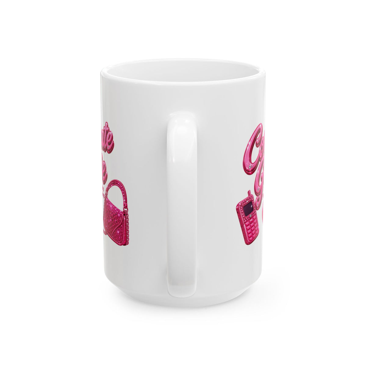 Ceramic Mug - Cute Glittery 'Corporate Girlie' Pink Phone & Purse Design (11oz, 15oz)