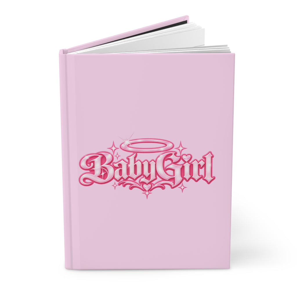 Baby Girl Hardcover Journal — Pink Lined Notebook with Angel Halo Design