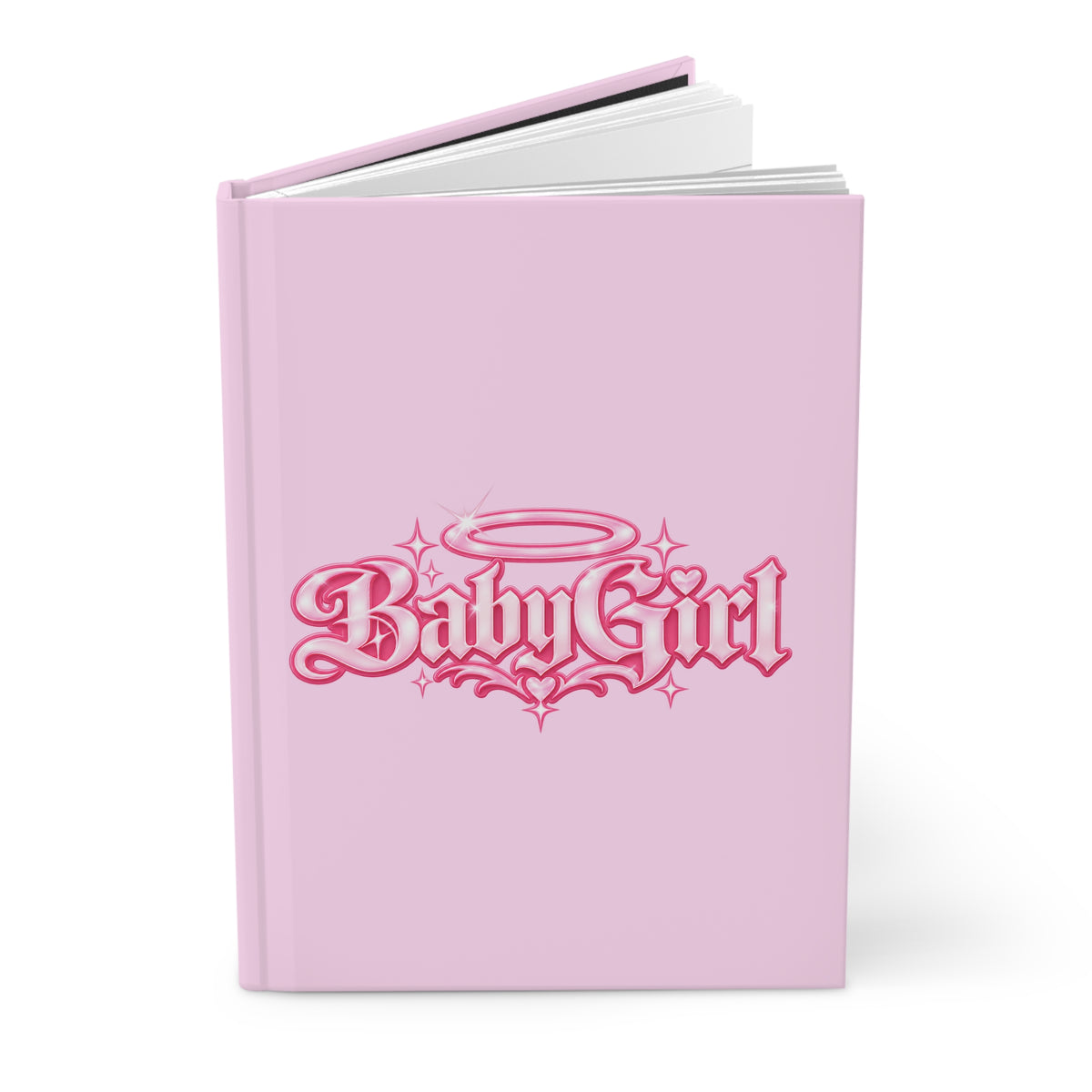 Baby Girl Hardcover Journal — Pink Lined Notebook with Angel Halo Design