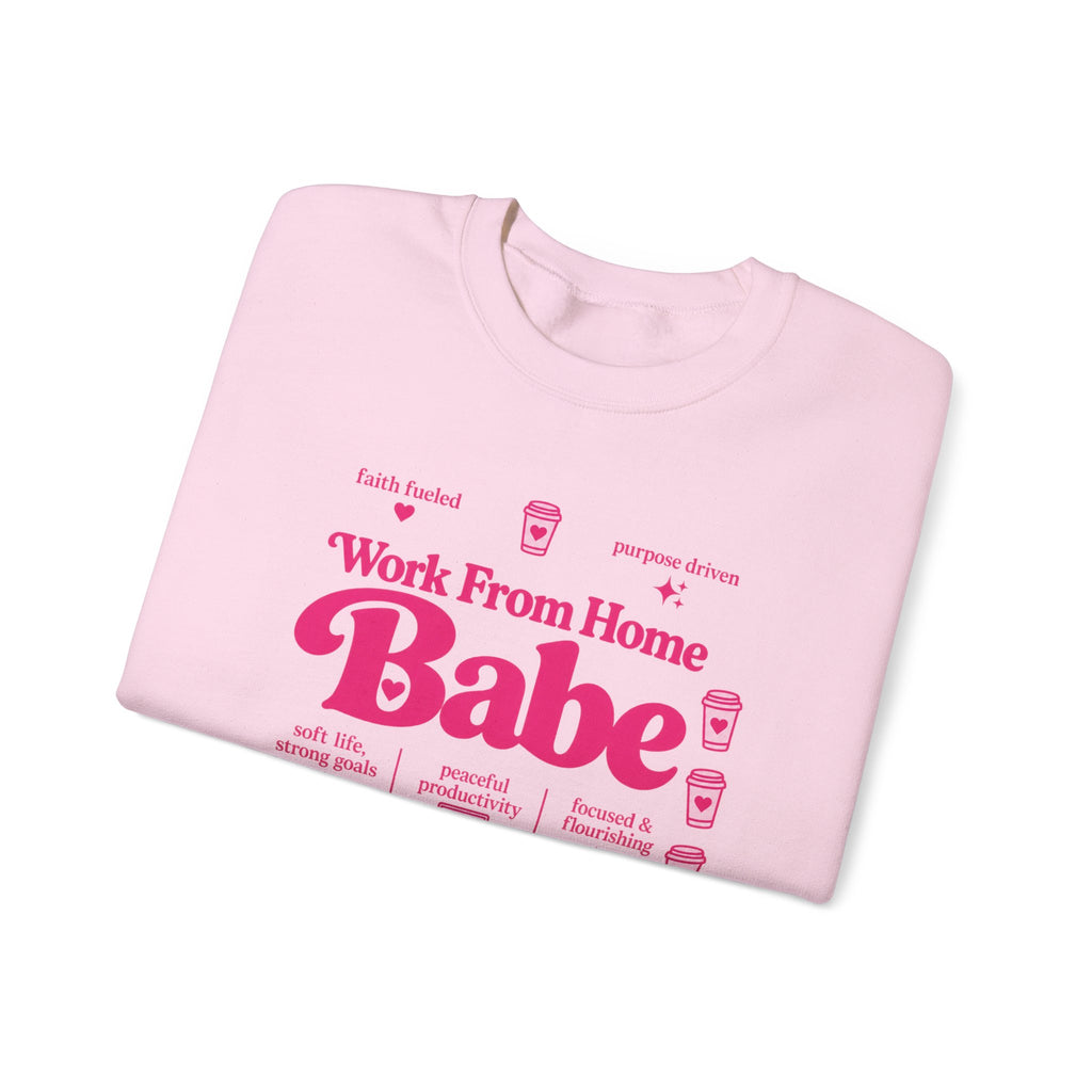 Work From Home Babe Crewneck Sweatshirt — Pink Cozy Remote Work Pullover