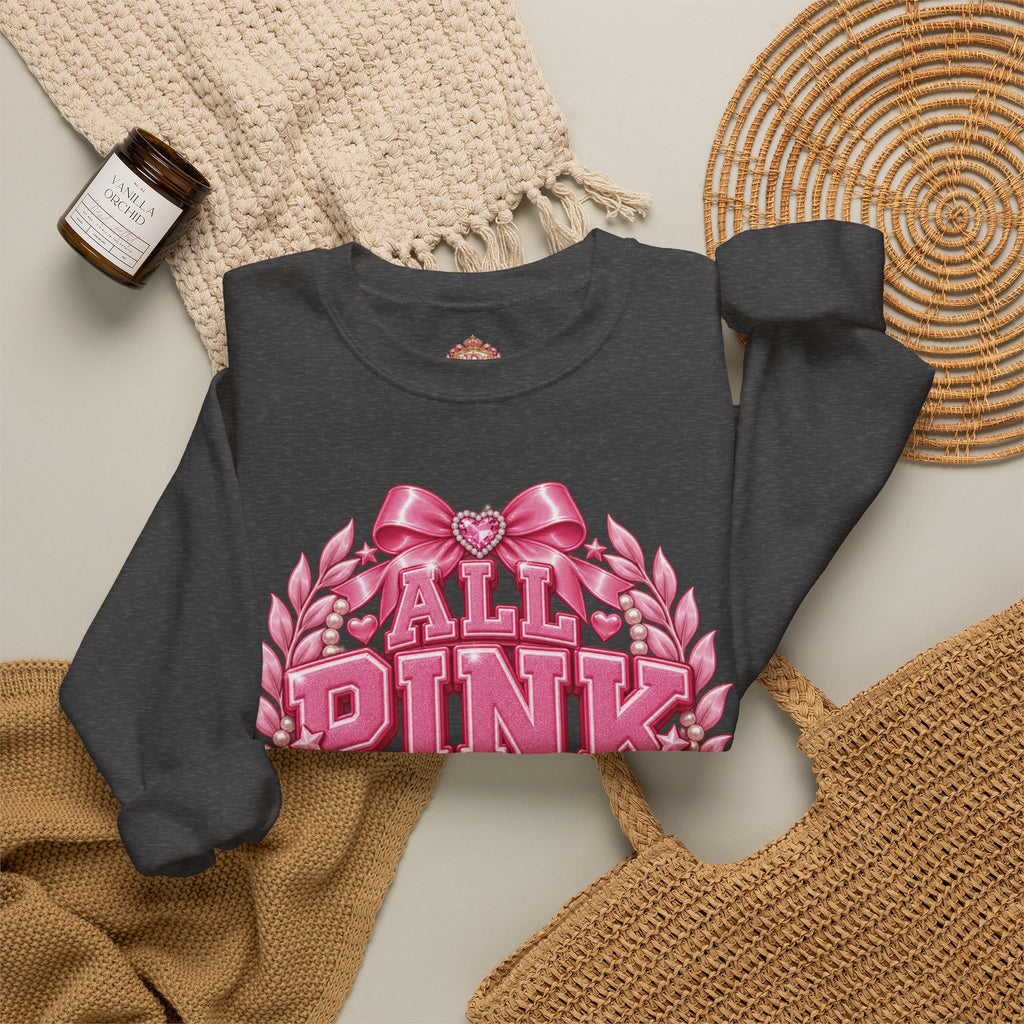 All Pink Everything Crewneck Sweatshirt – Pink Collegiate College Girl Pullover, Preppy Girly Sweatshirt