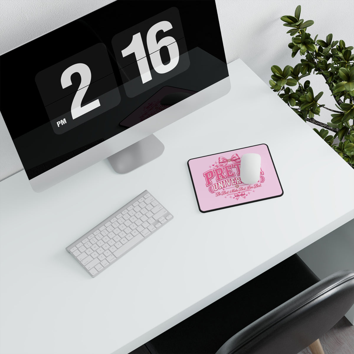Pretti University Pink Gaming Mouse Pad – Non‑Slip Desk Mat, “Be Best. Make Best. Live Best.”