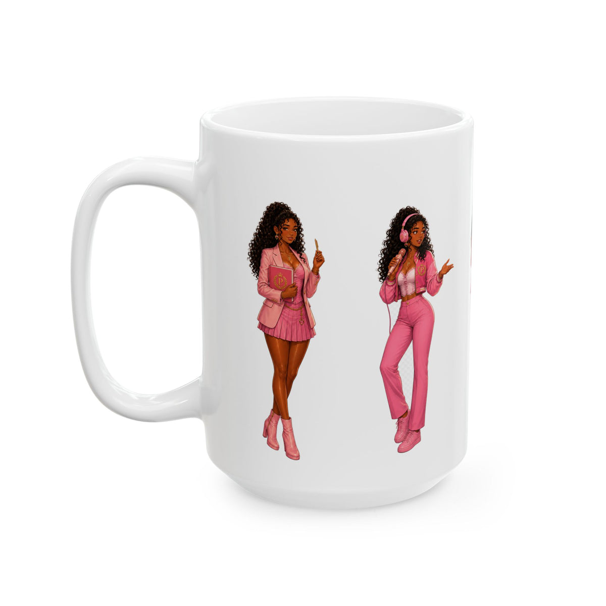 Pink Power Ceramic Mug — Stylish Black Women , Comic Book Girl (11oz & 15oz)
