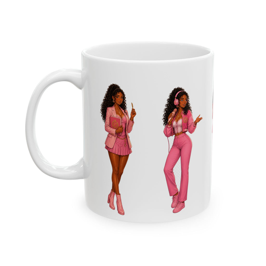Pink Power Ceramic Mug — Stylish Black Women , Comic Book Girl (11oz & 15oz)