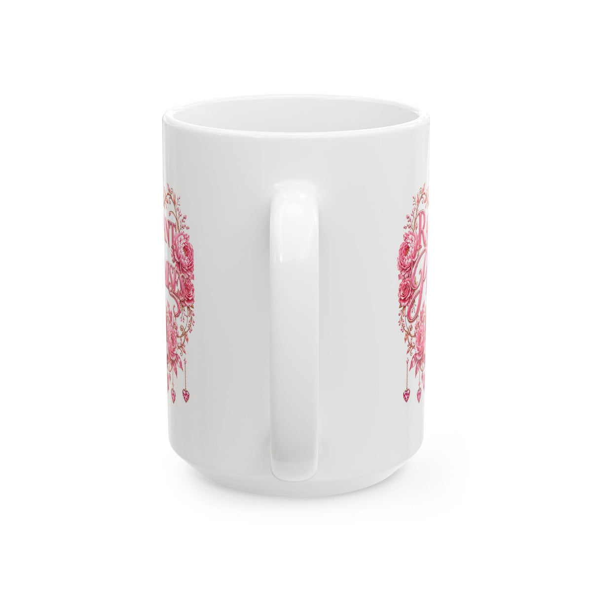 Floral Heart Ceramic Mug – Romantic Pink Rose Coffee Cup (11oz & 15oz)