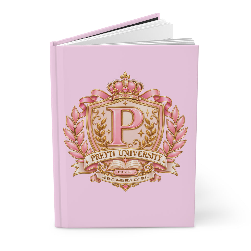 Pretti University Pink Crest Hardcover Journal