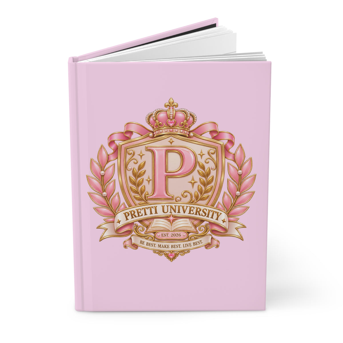 Pretti University Pink Crest Hardcover Journal