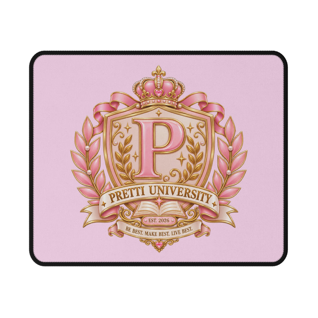 Pretti University Pink Crest Mouse Pad — Non‑Slip Gaming/Desk Pad