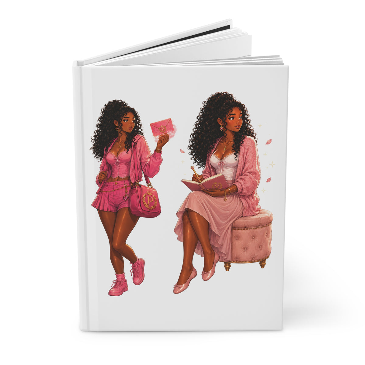 Pink Power Hardcover Journal — Stylish Black Girl Boss, Comic Book Girl Notebook for Notes & Planning