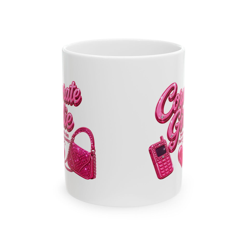 Ceramic Mug - Cute Glittery 'Corporate Girlie' Pink Phone & Purse Design (11oz, 15oz)