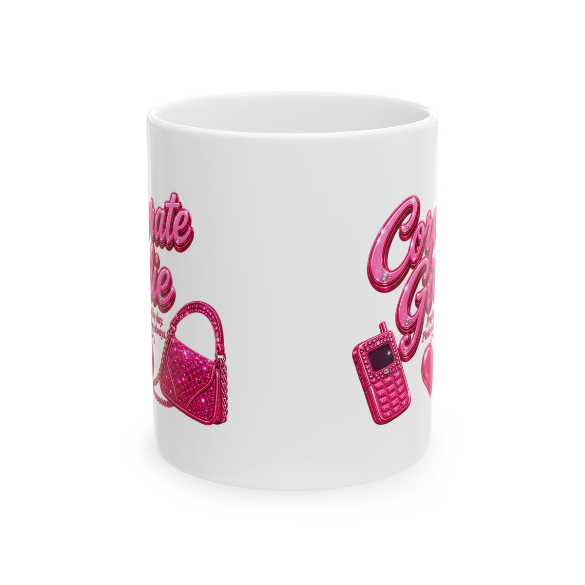 Ceramic Mug - Cute Glittery 'Corporate Girlie' Pink Phone & Purse Design (11oz, 15oz)