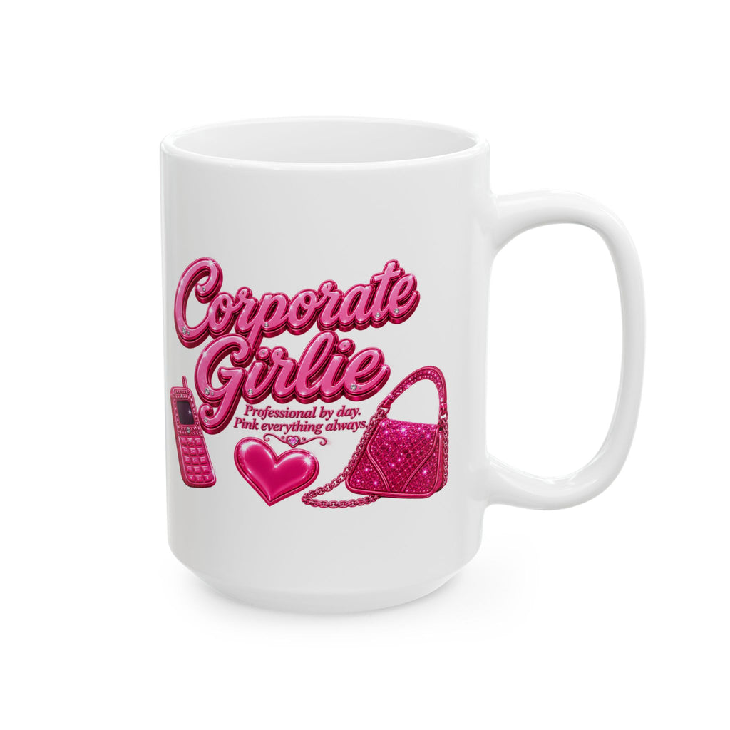 Ceramic Mug - Cute Glittery 'Corporate Girlie' Pink Phone & Purse Design (11oz, 15oz)