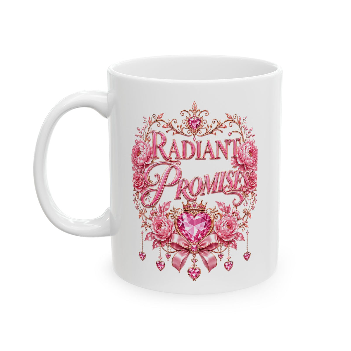 Floral Heart Ceramic Mug – Romantic Pink Rose Coffee Cup (11oz & 15oz)