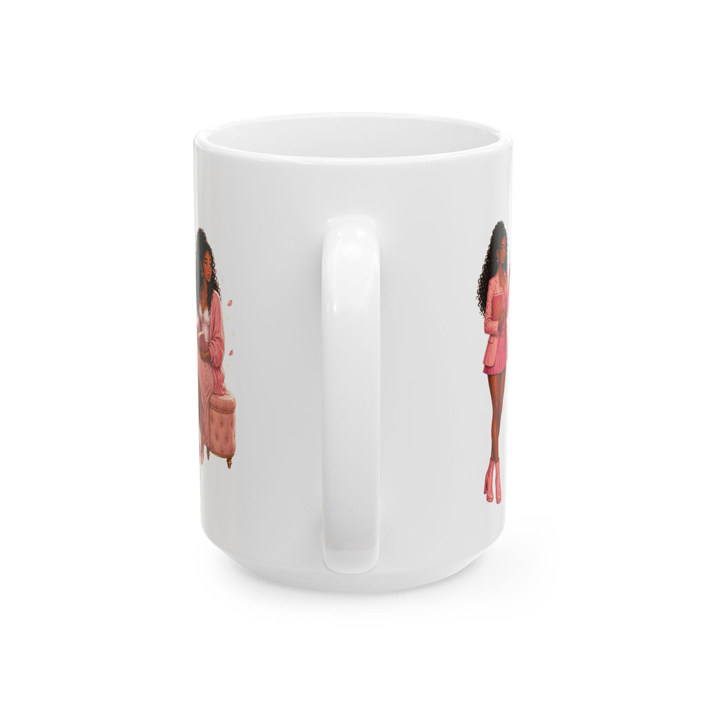 Pink Power Ceramic Mug — Stylish Black Women , Comic Book Girl (11oz & 15oz)