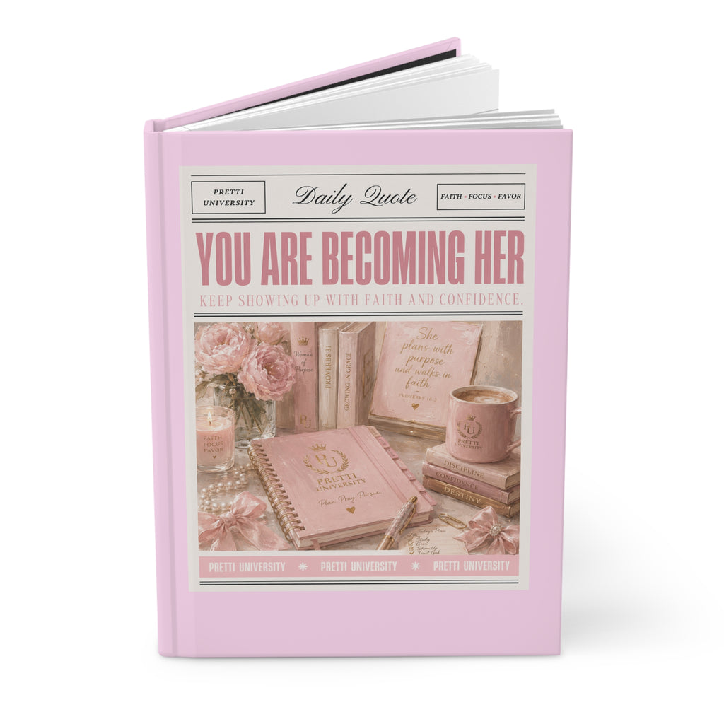 You Are Becoming Her Hardcover Journal — Daily Quote Pink Motivational Notebook for Women