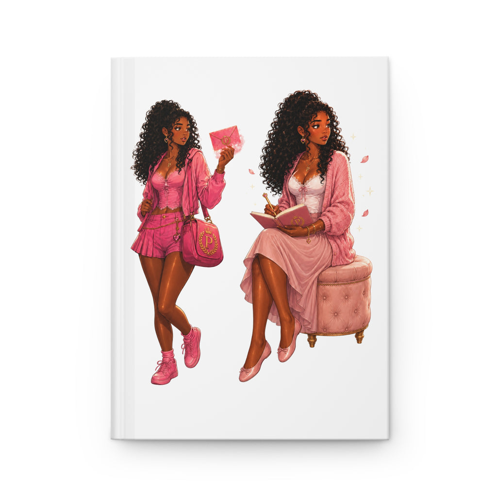 Pink Power Hardcover Journal — Stylish Black Girl Boss, Comic Book Girl Notebook for Notes & Planning