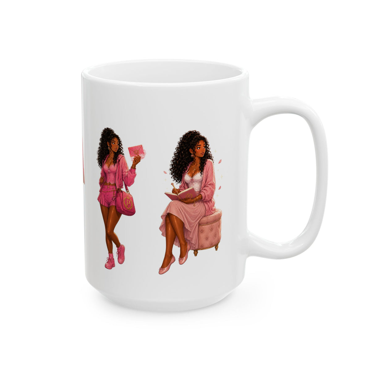 Pink Power Ceramic Mug — Stylish Black Women , Comic Book Girl (11oz & 15oz)