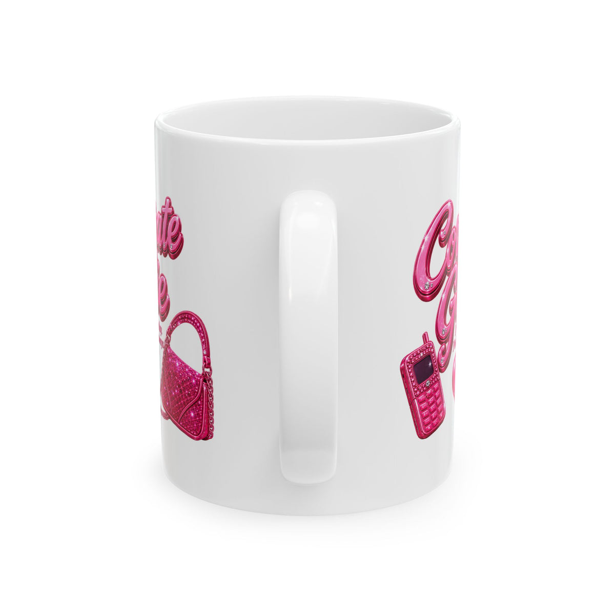Ceramic Mug - Cute Glittery 'Corporate Girlie' Pink Phone & Purse Design (11oz, 15oz)