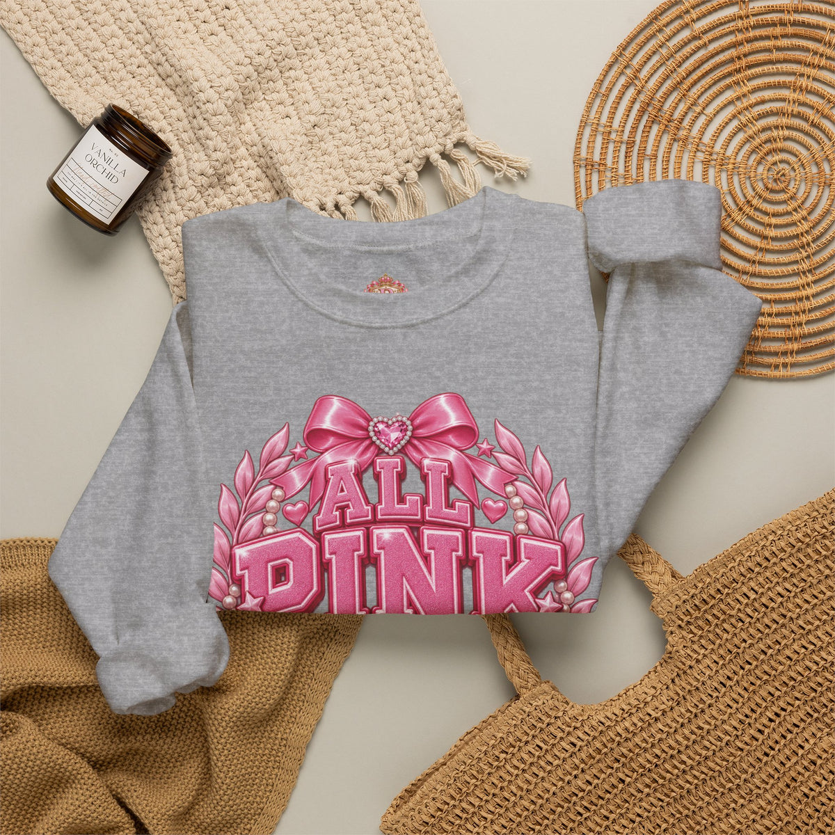 All Pink Everything Crewneck Sweatshirt – Pink Collegiate College Girl Pullover, Preppy Girly Sweatshirt