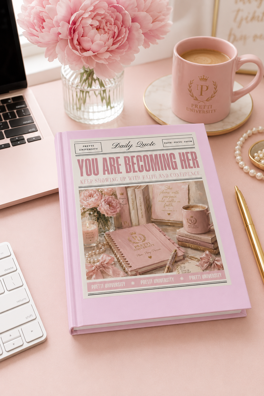 You Are Becoming Her Hardcover Journal — Daily Quote Pink Motivational Notebook for Women