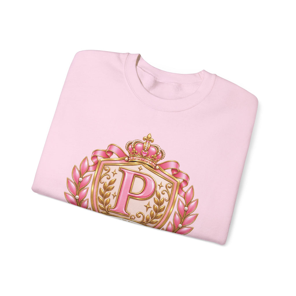 Crewneck Sweatshirt — "Pretti University" Pink Collegiate Bow Graphic - Comic Book Edition