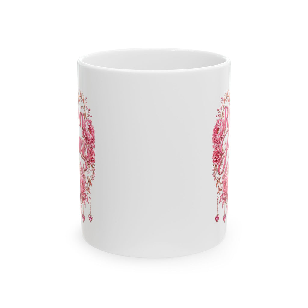 Floral Heart Ceramic Mug – Romantic Pink Rose Coffee Cup (11oz & 15oz)