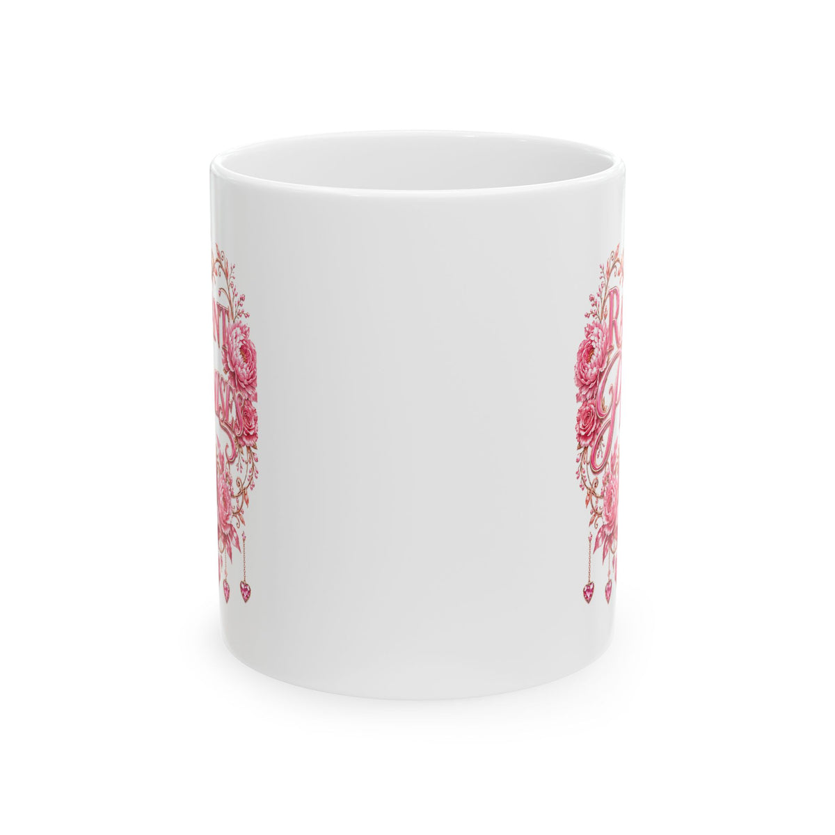 Floral Heart Ceramic Mug – Romantic Pink Rose Coffee Cup (11oz & 15oz)