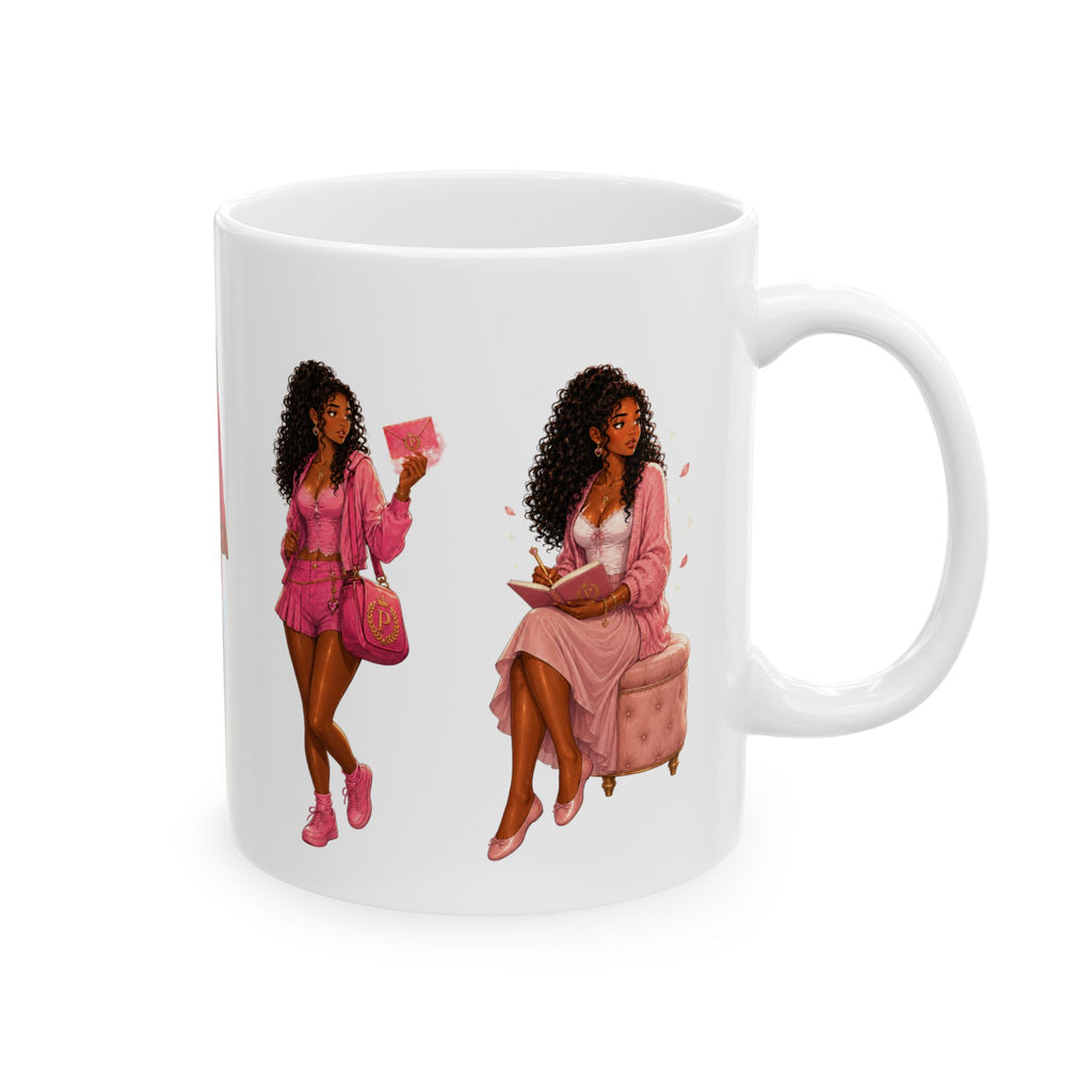 Pink Power Ceramic Mug — Stylish Black Women , Comic Book Girl (11oz & 15oz)