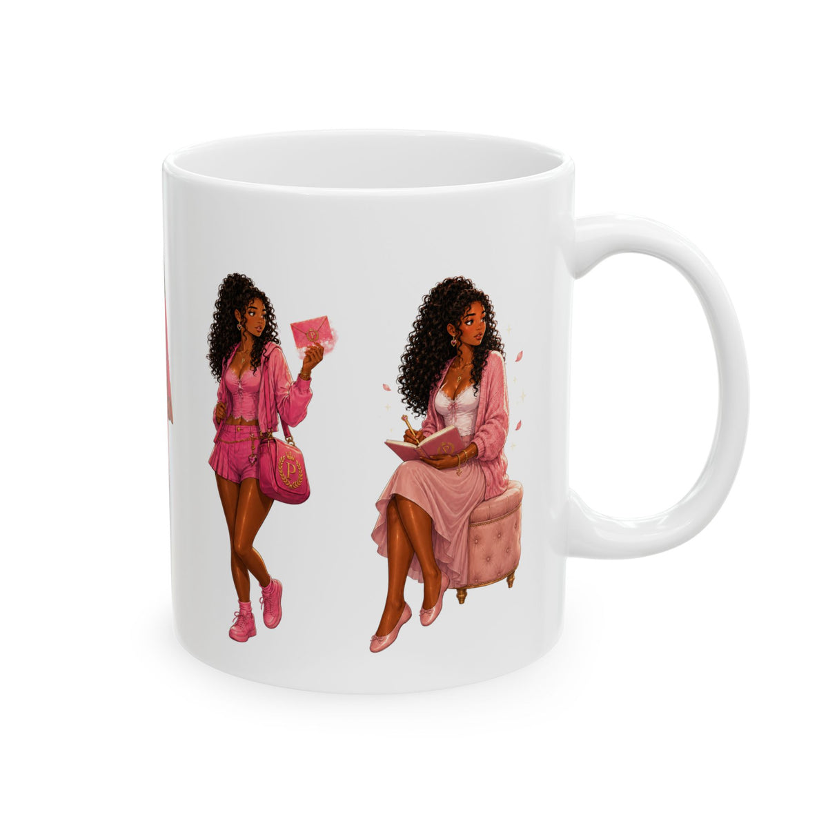 Pink Power Ceramic Mug — Stylish Black Women , Comic Book Girl (11oz & 15oz)