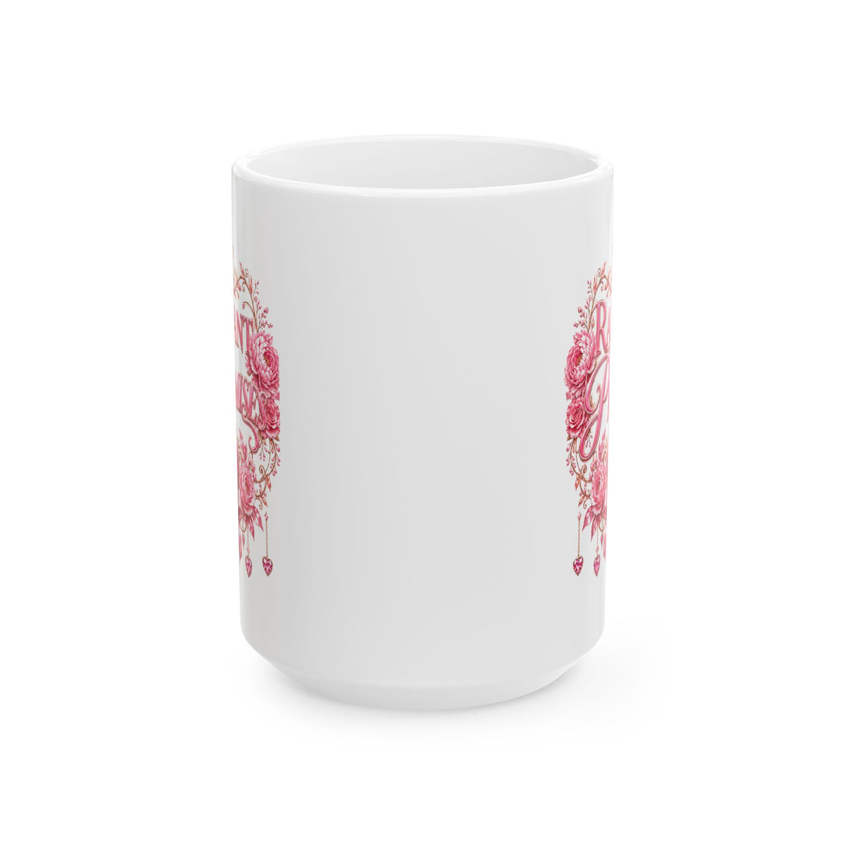 Floral Heart Ceramic Mug – Romantic Pink Rose Coffee Cup (11oz & 15oz)