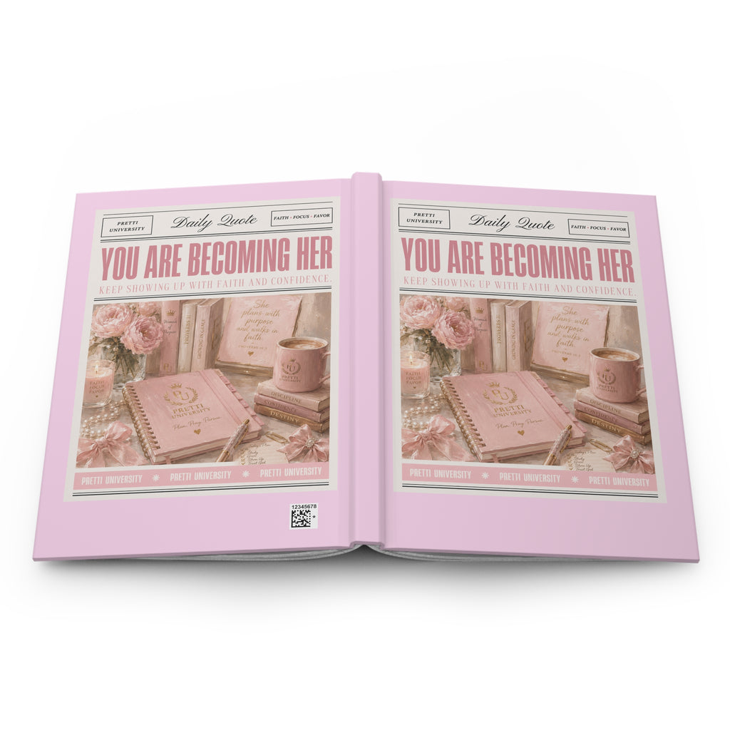 You Are Becoming Her Hardcover Journal — Daily Quote Pink Motivational Notebook for Women