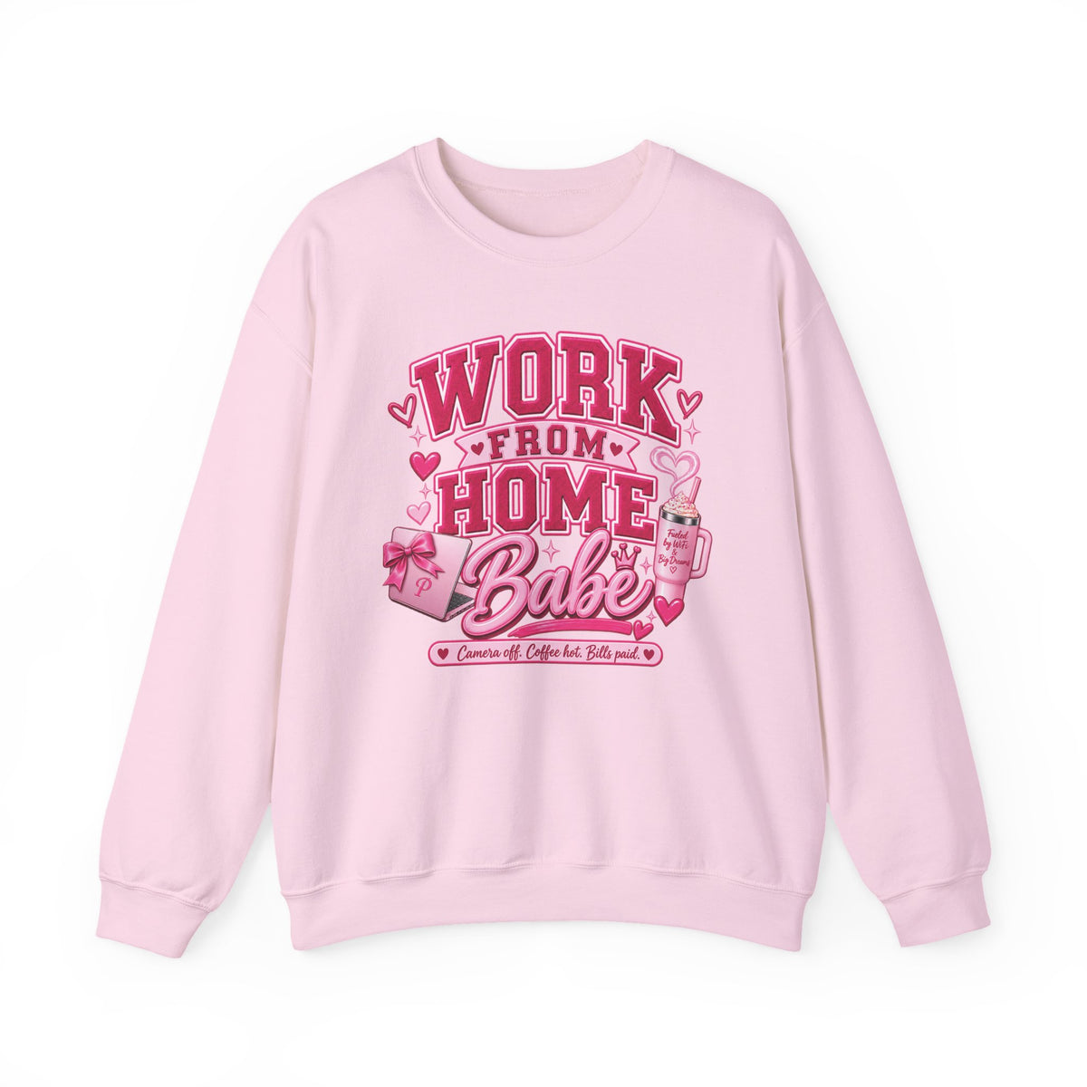 Work From Home Babe Crewneck Sweatshirt — Cute Pink WFH Cozy Pullover