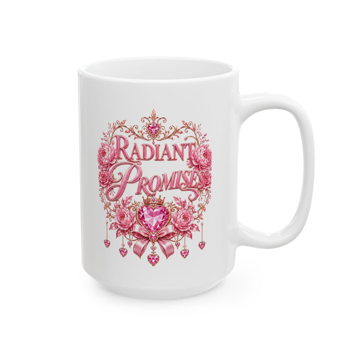 Floral Heart Ceramic Mug – Romantic Pink Rose Coffee Cup (11oz & 15oz)