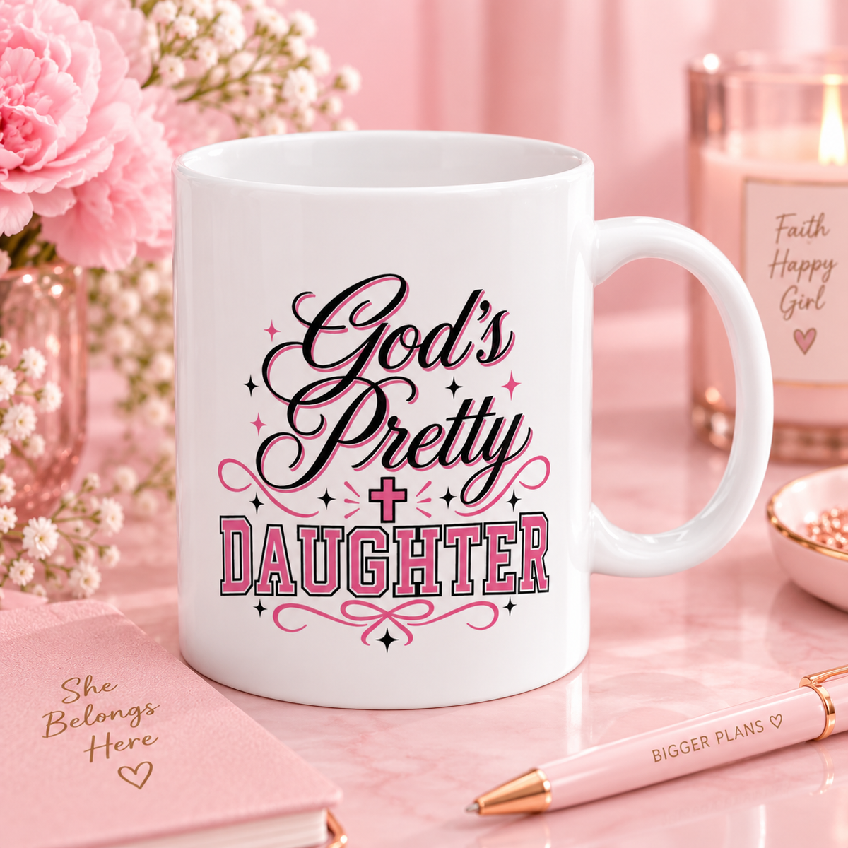 God’s Pretty Daughter Christian Mug – Pink Faith-Based Coffee Cup for Women | Girly Christian Gift 11oz & 15oz