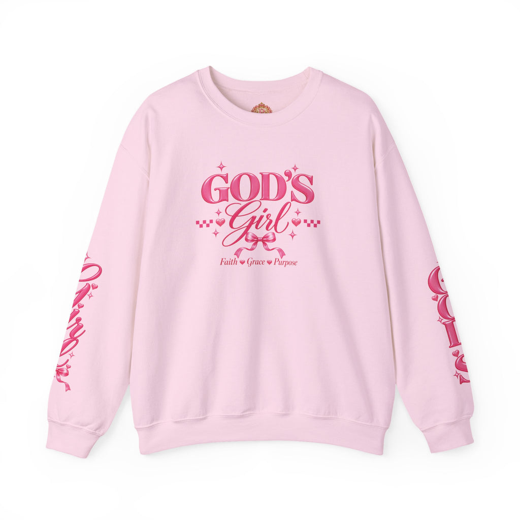 God’s Girl Christian Crewneck Sweatshirt – Pink Faith, Grace & Purpose Pullover