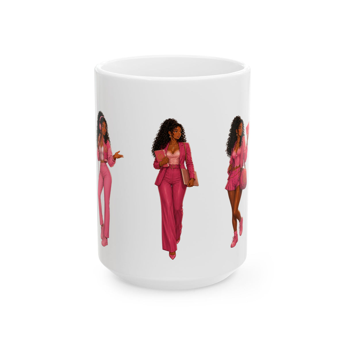 Pink Power Ceramic Mug — Stylish Black Women , Comic Book Girl (11oz & 15oz)