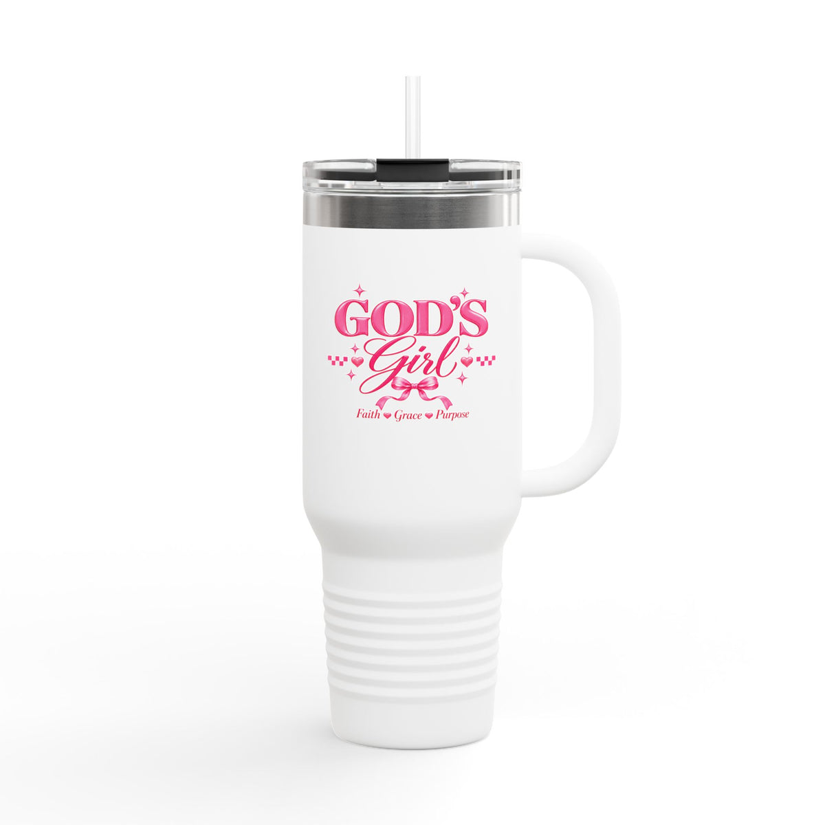 God’s Girl 40 oz Tumbler with Handle & Straw – Pink Christian Travel Cup | Faith, Grace & Purpose