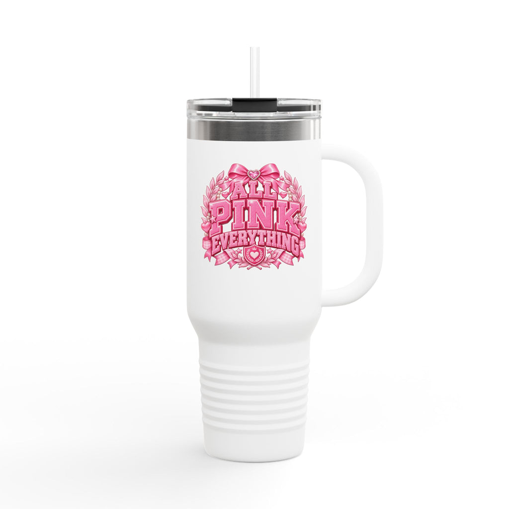 All Pink Everything 40 oz Tumbler – Pink Collegiate Travel Mug with Handle & Straw, Preppy College Girl Cup