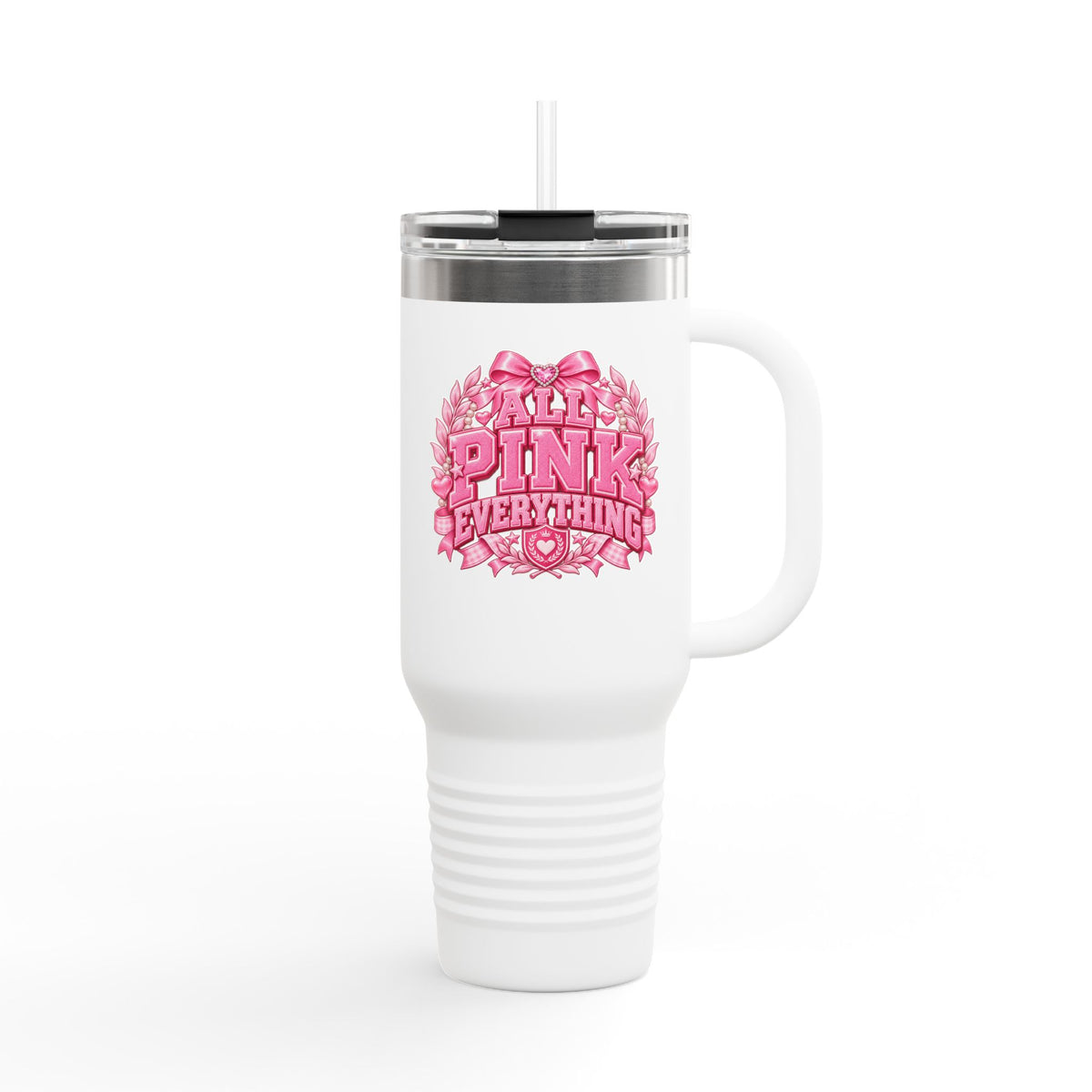 All Pink Everything 40 oz Tumbler – Pink Collegiate Travel Mug with Handle & Straw, Preppy College Girl Cup