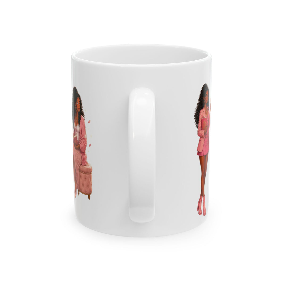 Pink Power Ceramic Mug — Stylish Black Women , Comic Book Girl (11oz & 15oz)