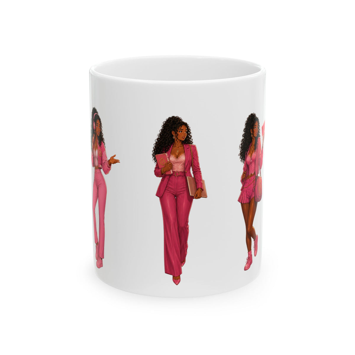 Pink Power Ceramic Mug — Stylish Black Women , Comic Book Girl (11oz & 15oz)