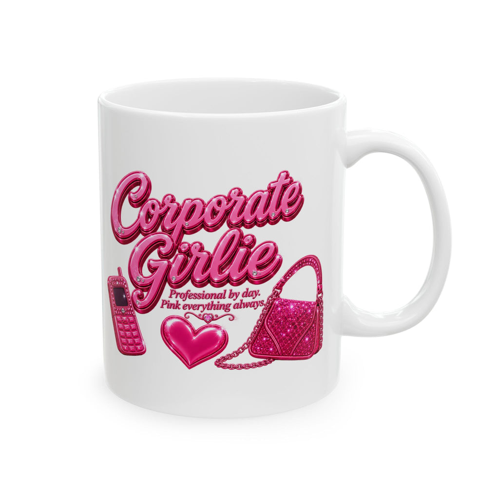 Ceramic Mug - Cute Glittery 'Corporate Girlie' Pink Phone & Purse Design (11oz, 15oz)