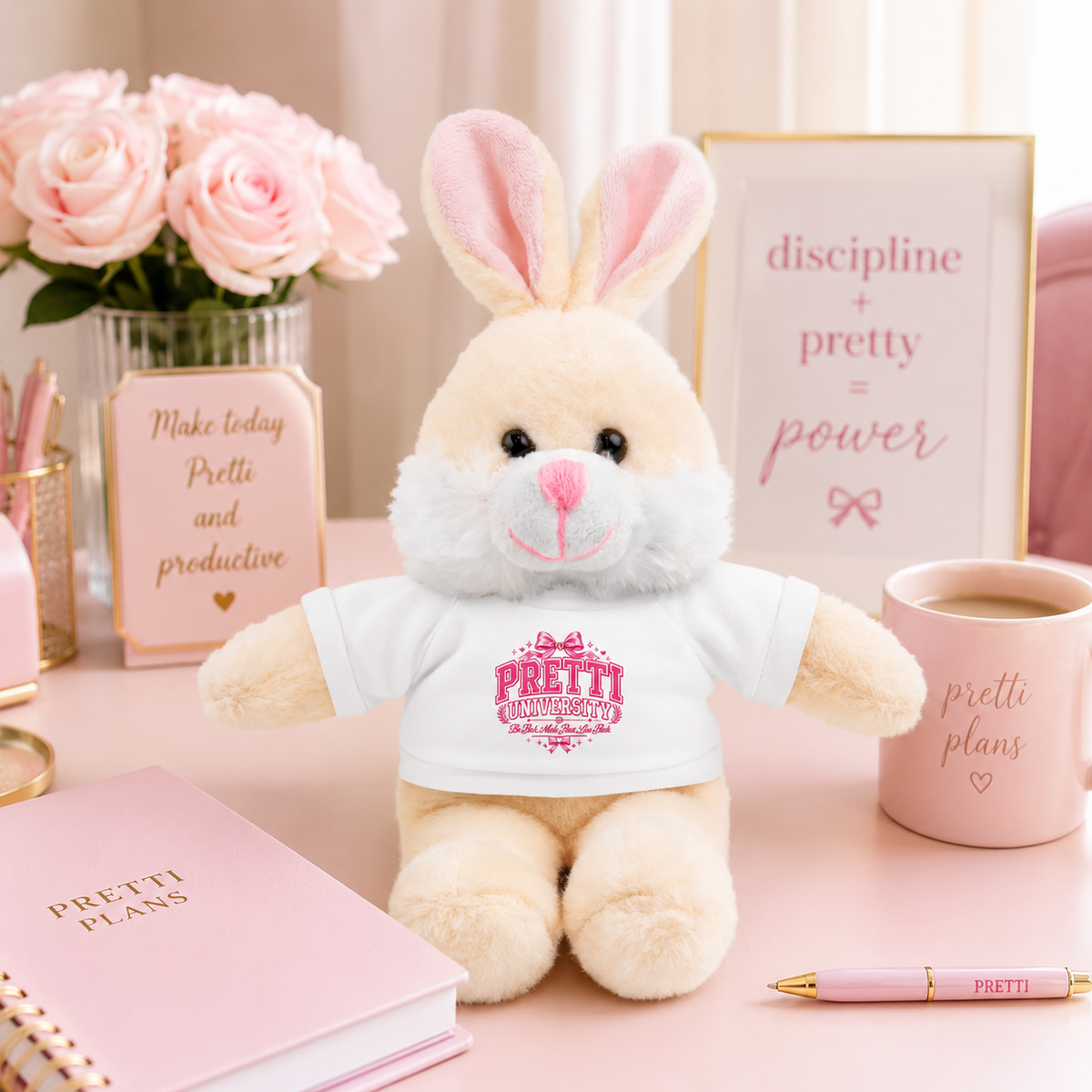 Plush Teddy Bear with 'Pretty' Pink Tee — Cute Gift for Kids & Valentine’s