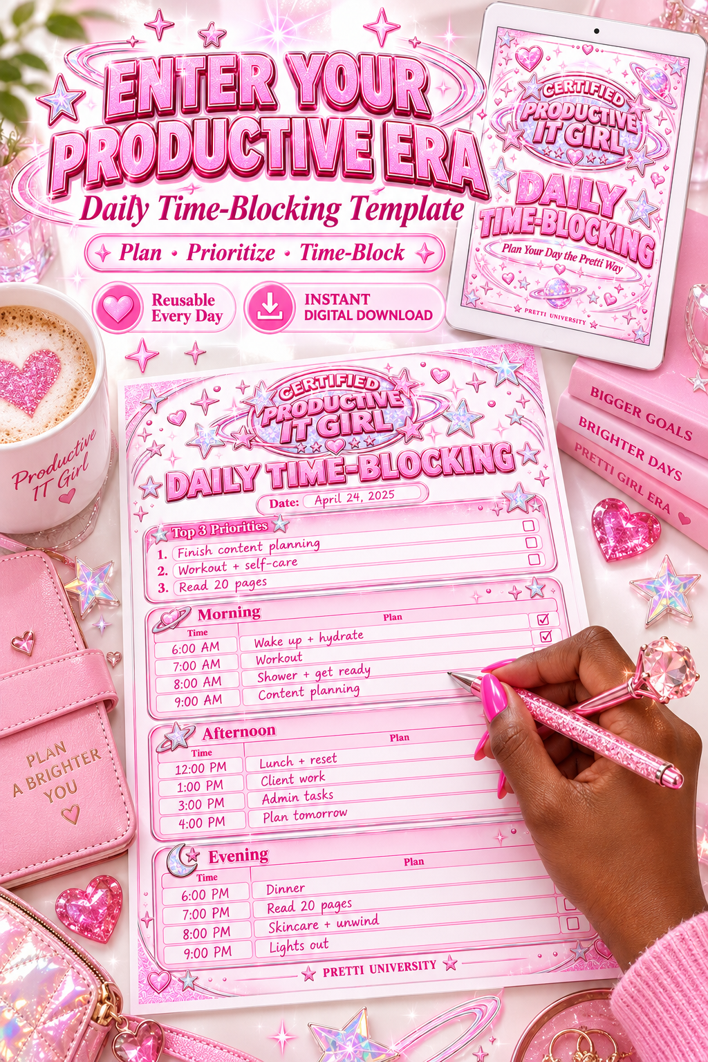 Certified Productive IT Girl Daily Time-Blocking Template | Pink Digital Planner
