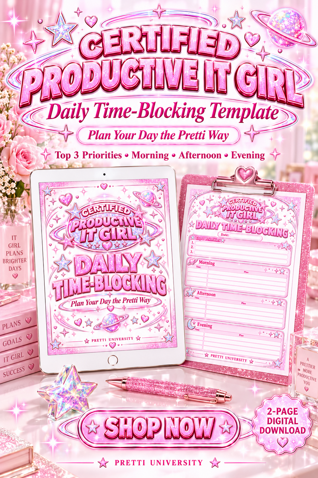 Certified Productive IT Girl Daily Time-Blocking Template | Pink Digital Planner