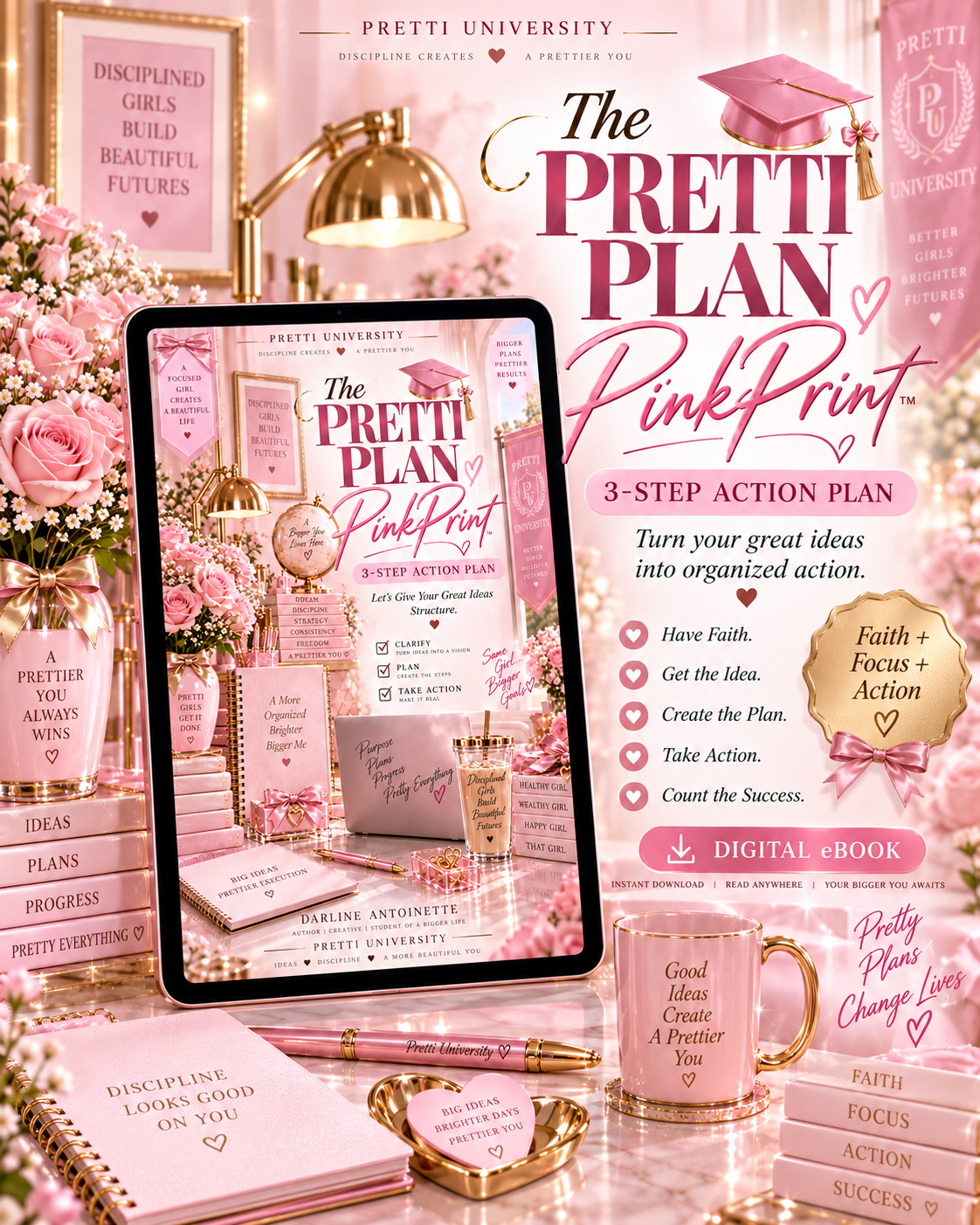 The Pretti Plan PinkPrint™ | 3-Step Goal Accomplishment & Action Plan eBook