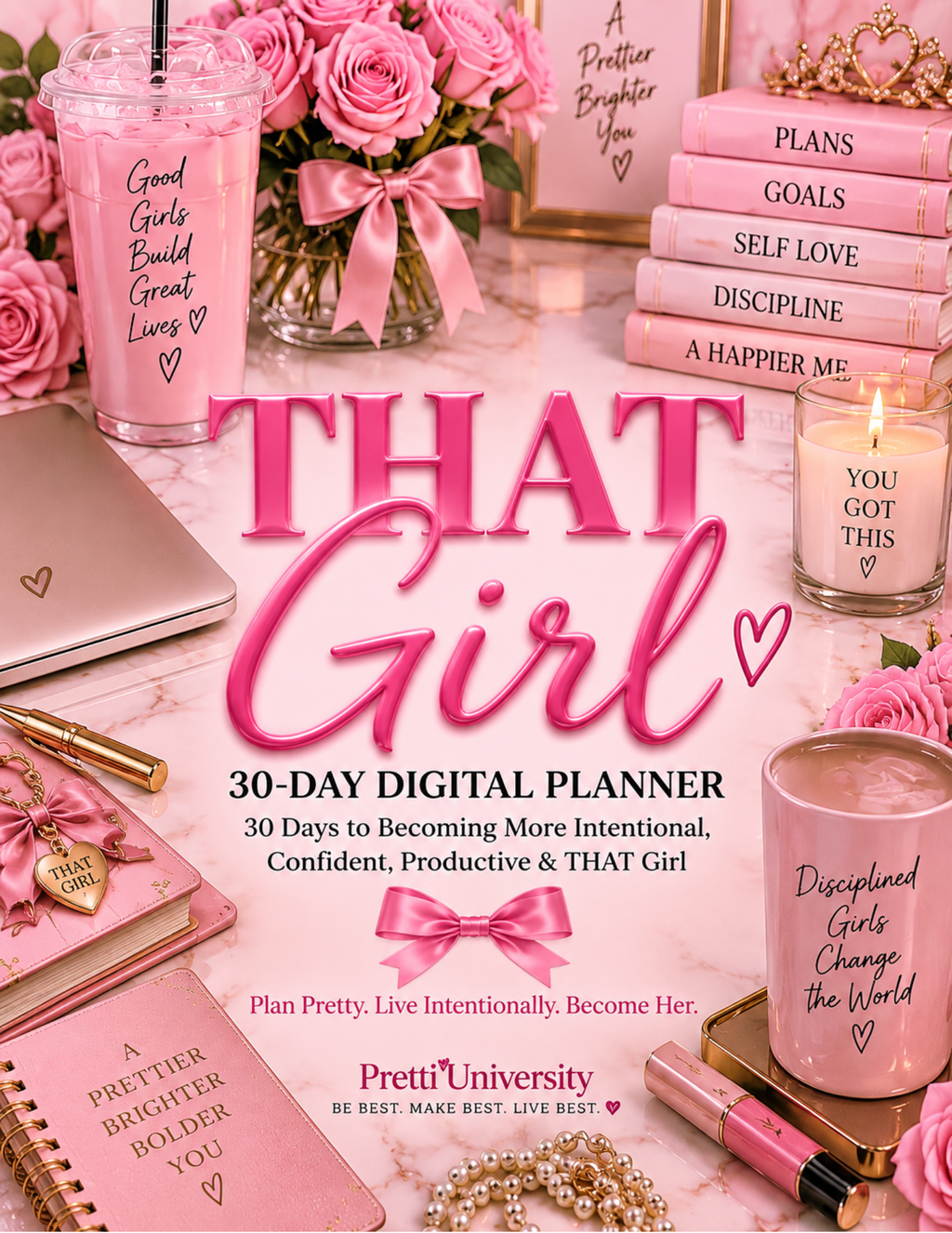 THAT Girl: 30-Day Digital Planner | Pretty Pink Goal, Habit, Self-Care & Productivity Planner