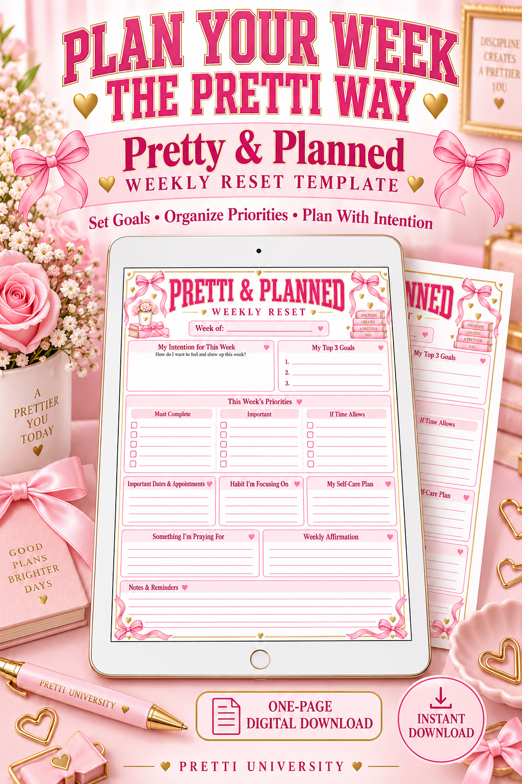 Pretti & Planned Weekly Reset Template | Pink Weekly Planner Printable
