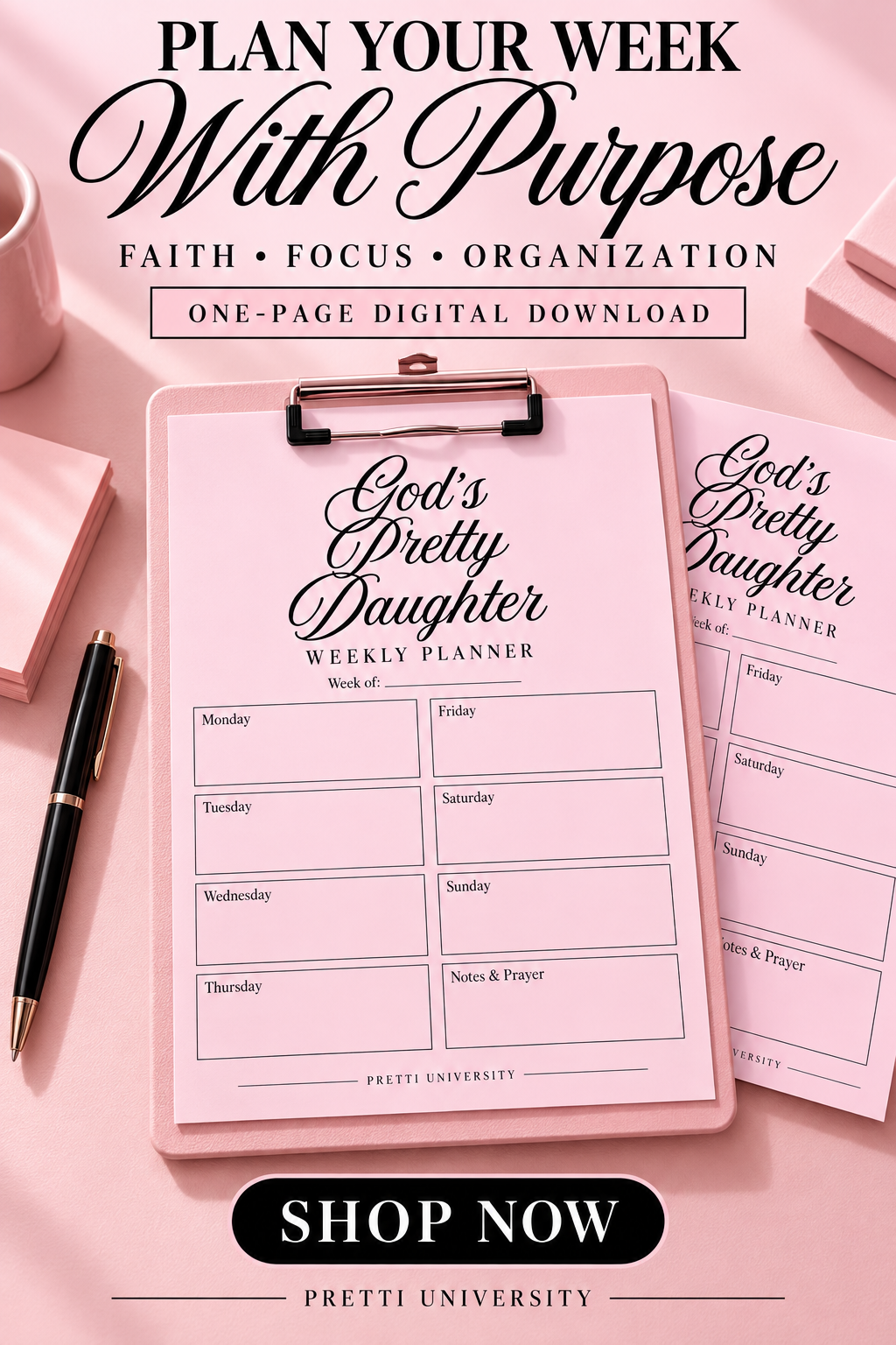 God’s Pretty Daughter Weekly Planner | Christian Pink Printable